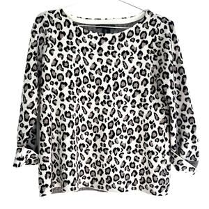 Tahari Womens Gray Leopard Print Rolled Sleeve Sweater S